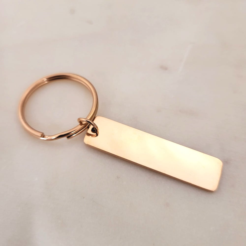 Image of Rectangle Rose Gold Tone Steel Keychain Blanks for Laser Engraving