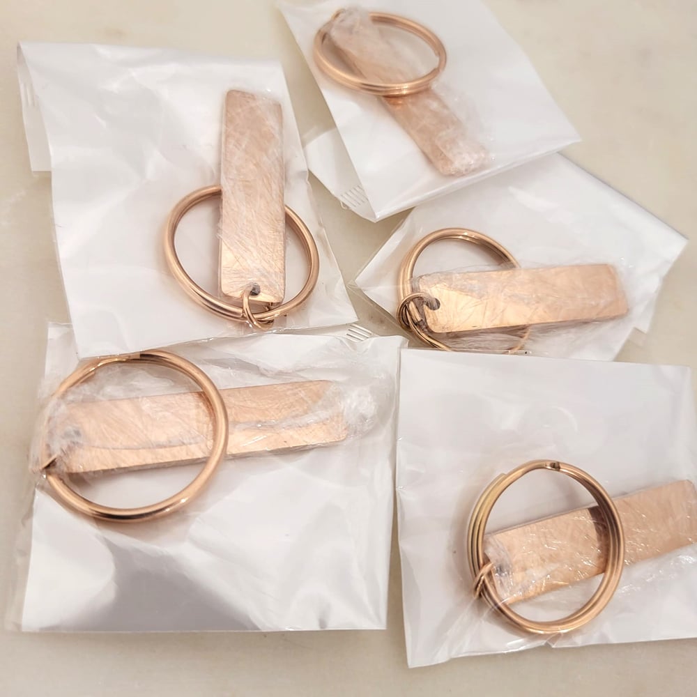 Image of Rectangle Rose Gold Tone Steel Keychain Blanks for Laser Engraving
