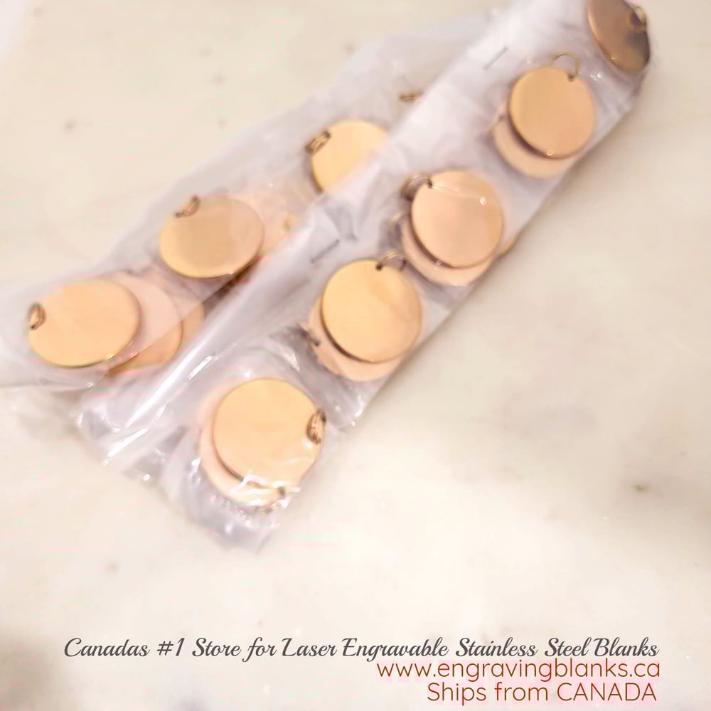 Image of Round Rose Gold Steel Tags for Laser Engraving - 10 in pack