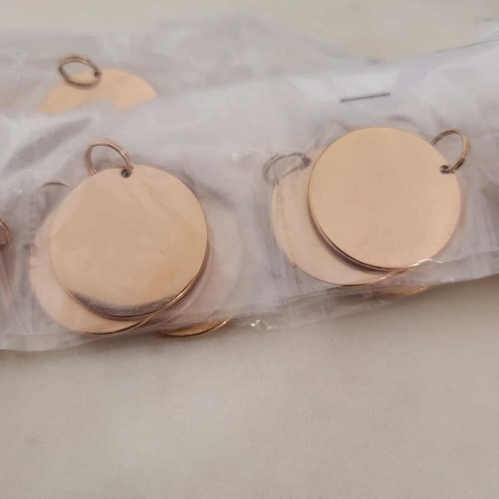 Image of Round Rose Gold Steel Tags for Laser Engraving - 10 in pack