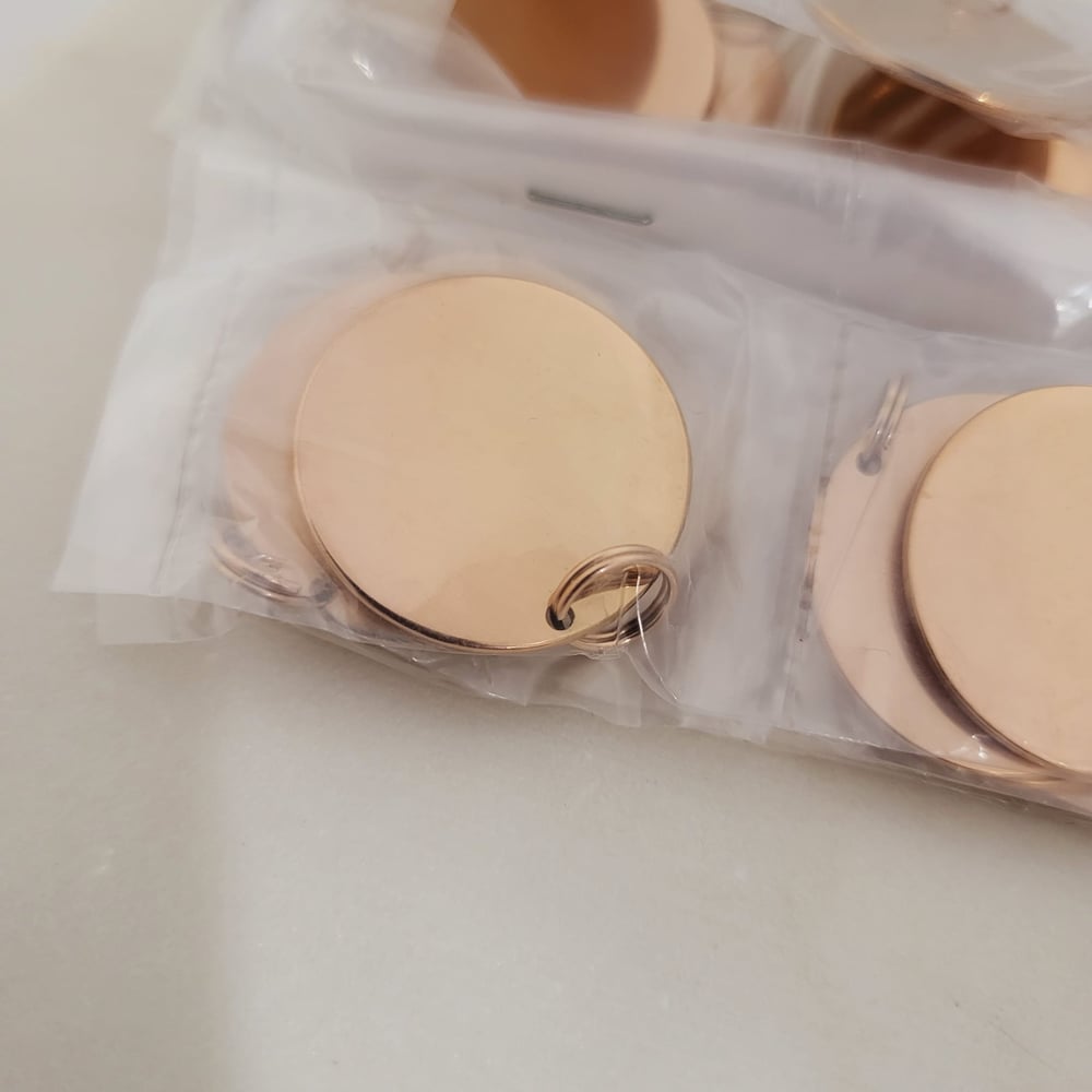 Image of Round Rose Gold Steel Tags for Laser Engraving - 10 in pack