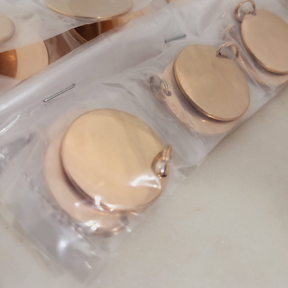 Image of Round Rose Gold Steel Tags for Laser Engraving - 10 in pack