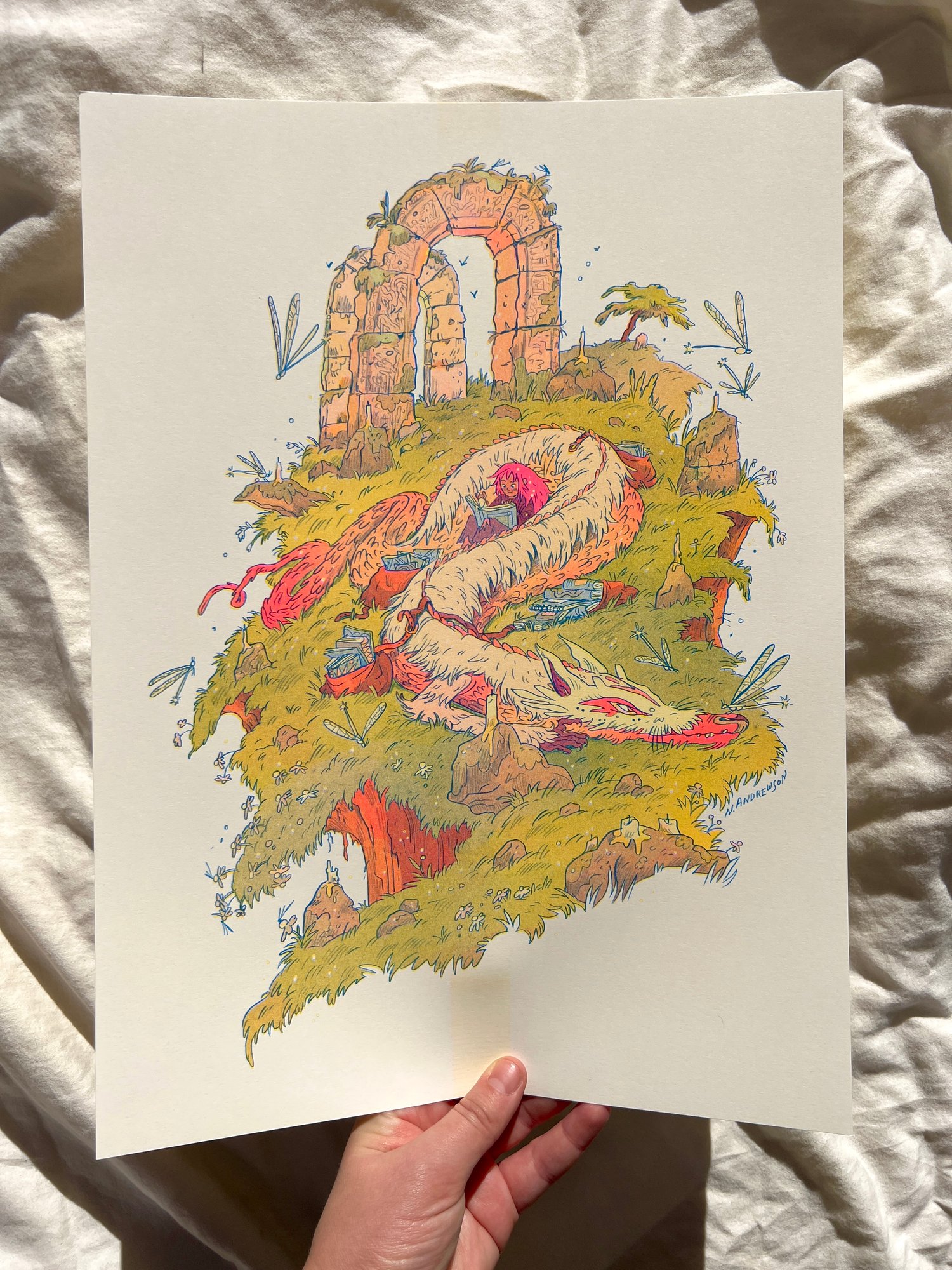 The Book Dragon - Large Riso Print