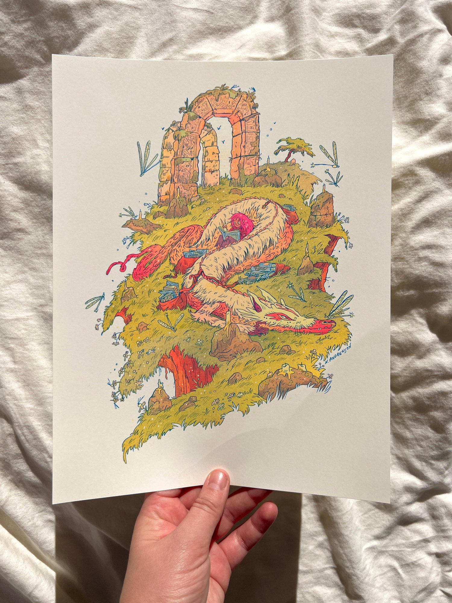 Book Dragon - Small Riso Print