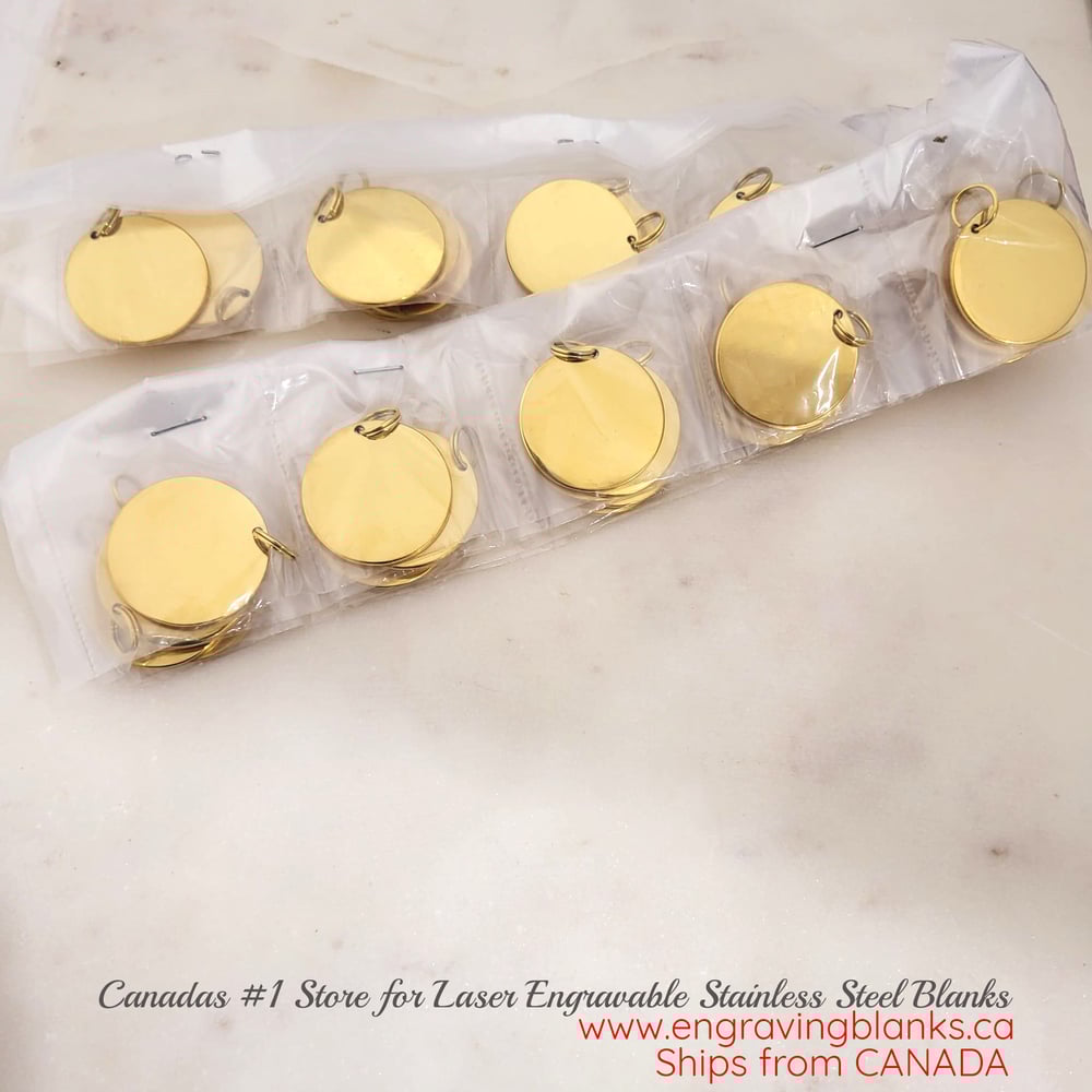 Image of Round Yellow Gold Tags for Laser Engraving - 10 in pack