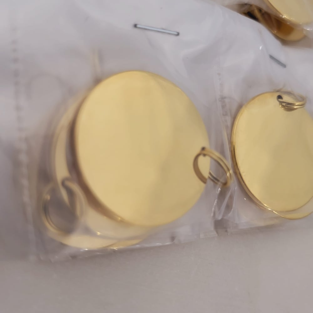 Image of Round Yellow Gold Tags for Laser Engraving - 10 in pack