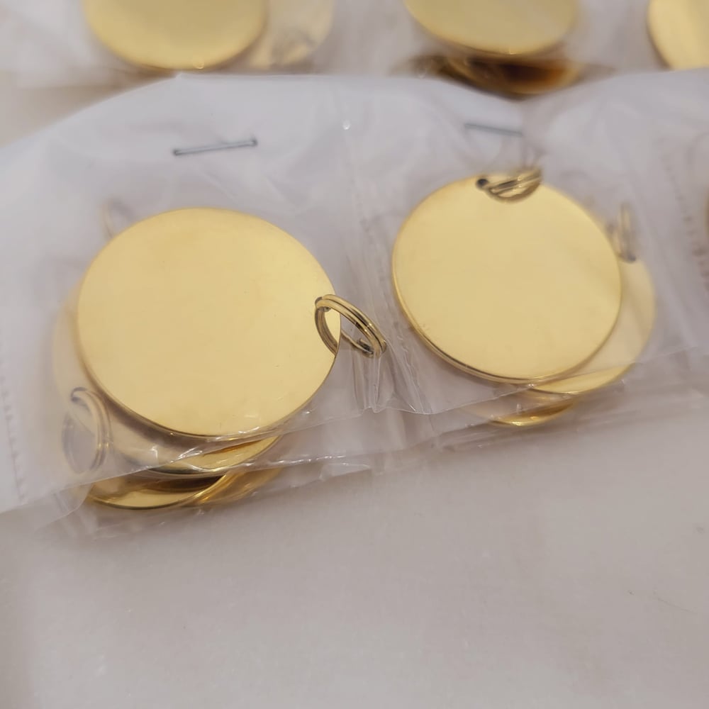 Image of Round Yellow Gold Tags for Laser Engraving - 10 in pack