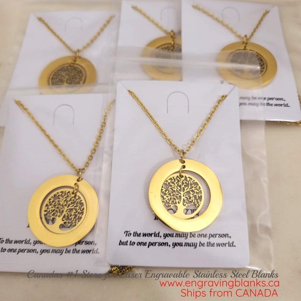 Image of Tree of Life Gold color Round Pendant Necklace -  Steel Laser Engravable