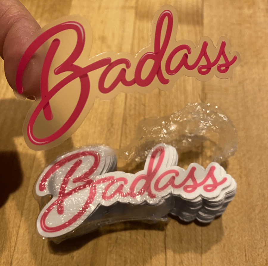 Image of NEW! Badass Script Sticker Pink Clear 