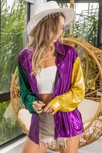 Image 2 of Metallic Mardi Gras Colorblock Blouse