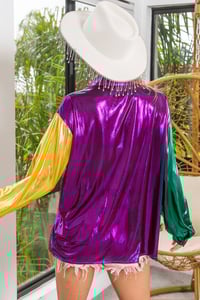 Image 5 of Metallic Mardi Gras Colorblock Blouse