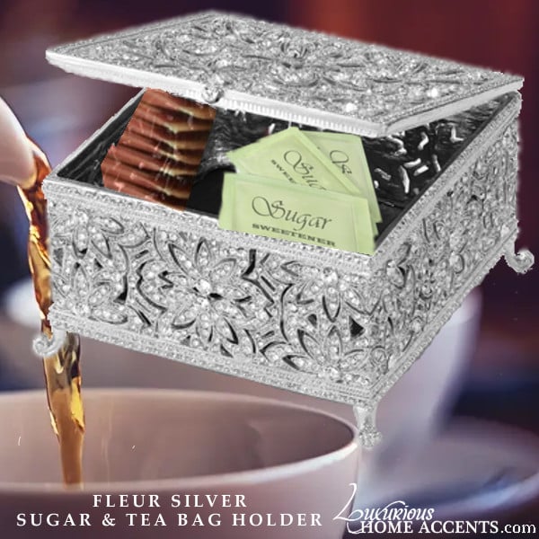 Image of Fleur Silver Sugar and Tea Bag Holder