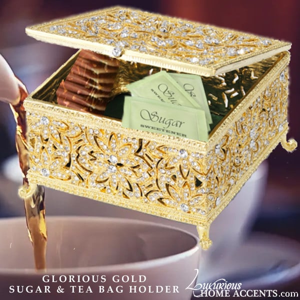 Image of Glorious Gold Sugar and Tea Bag Holder