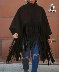 Image 2 of Faux Seude Cloak with Fringes.