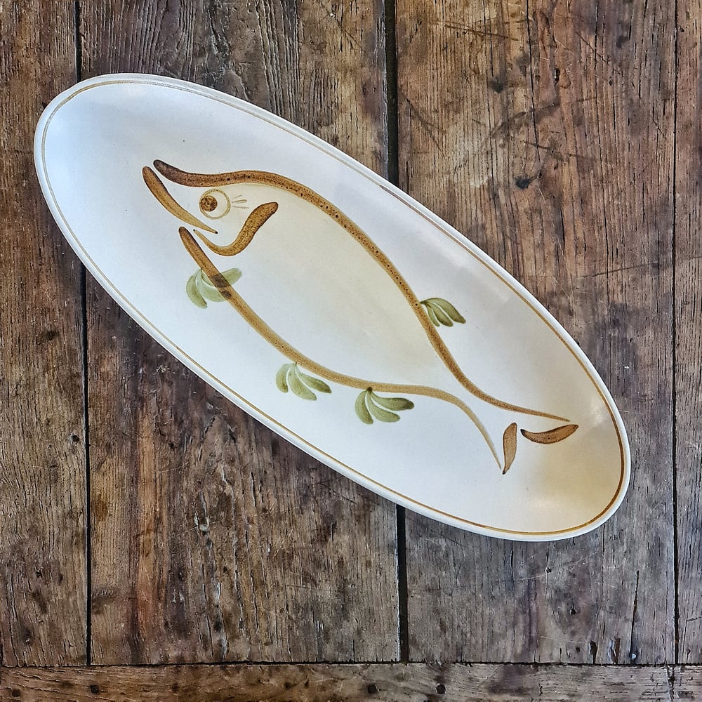 Très grand plat à poisson ovale en céramique 1960 Salins France