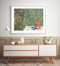 Image 3 of Sam Szafran - Lilette in ikat sitting on the Gaudi bench, Giclee Print, Monstera Palm Poster