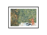 Image 4 of Sam Szafran - Lilette in ikat sitting on the Gaudi bench, Giclee Print, Monstera Palm Poster