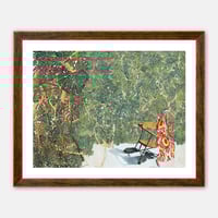 Image 1 of Sam Szafran - Lilette in ikat sitting on the Gaudi bench, Giclee Print, Monstera Palm Poster