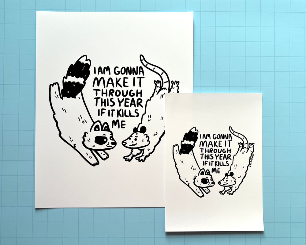 Image of Raccoon & possum falling together prints - inspired by lyrics from the Mountain Goats