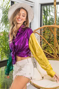 Image 3 of Metallic Mardi Gras Colorblock Blouse