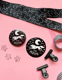 Image 1 of  Run with the moon - Wolf Round Badges with Vinyl Stickers