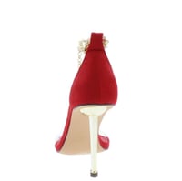 Image 3 of RED & GOLD CHAIN ANKLE STRAP OPEN TOED HEELS