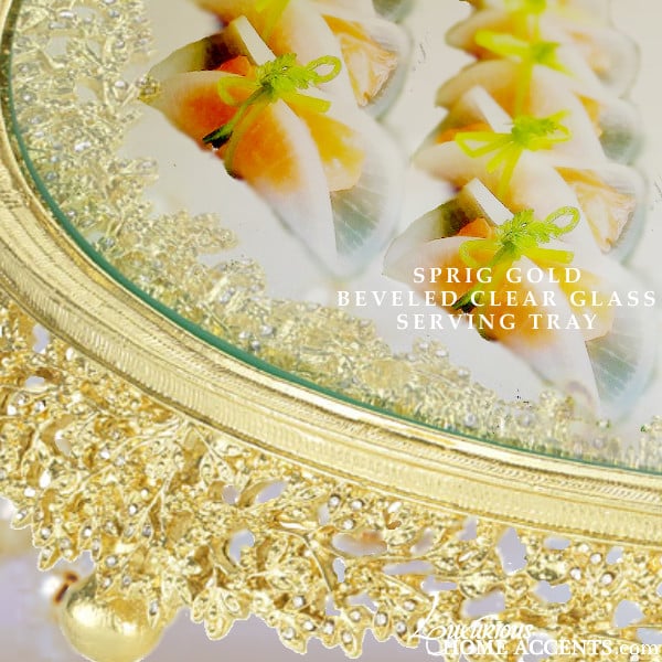 Image of Sprig Sparkle Round Gold Serving Tray