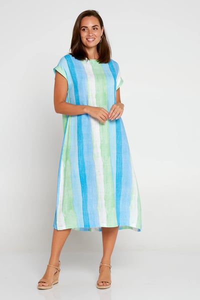 Image of Kylie Colourwave Linen Cotton Dress - Blue