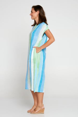 Image of Kylie Colourwave Linen Cotton Dress - Blue