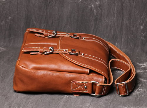 Image of Handmade Vegetable Tanned Leather Men's Messenger Bag, Shoulder Bag, Satchel Bag 9042