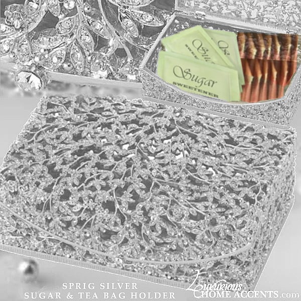 Image of Sprig Silver Sparkle Sugar and Tea Bag Holder Box