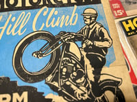 Image 2 of Wagner's Butte Motorcycle Hill Climb aged Linocut Print (kraft edition) - FREE SHIPPING