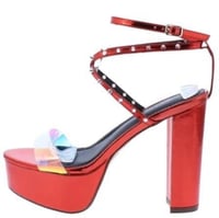 Image 2 of CHASE + CHLOE - RED HOLOGRAPHIC SPIKED PLATFORM HEELS