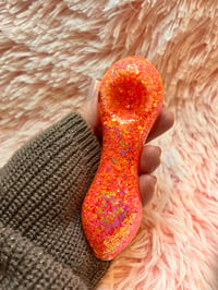 Image 1 of Girly Tangerine Freezable Glitter Glass Pipe   Color Changing Tobacco Pipe