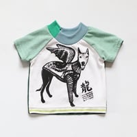 Image 1 of year of the dragon greyhound boy kid unisex 12m baby short sleeve raglan tee tshirt top shirt green 