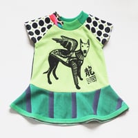 Image 1 of year of the dragon greyhound 12m baby girl short sleeve dress green polka dots lunar new year