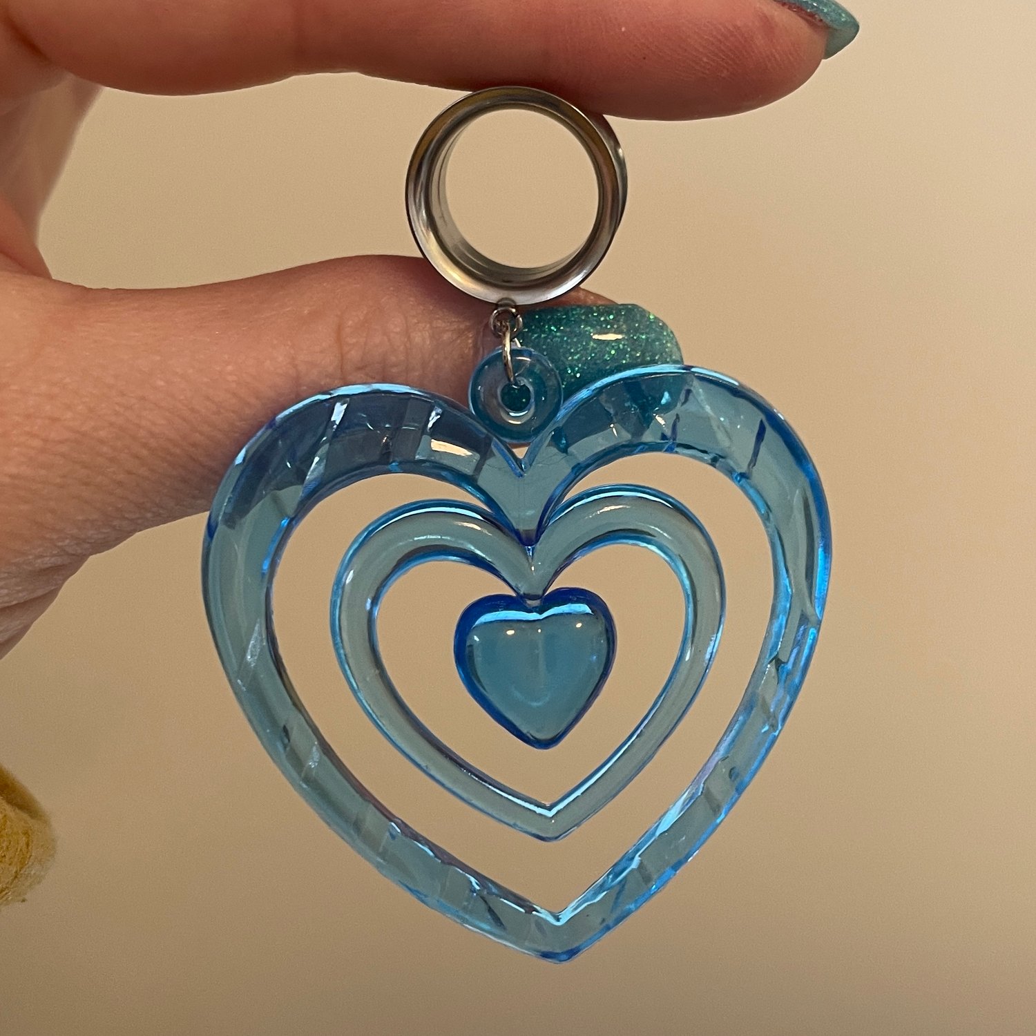 Image of Big Blue Heart Tunnel Dangles (sizes 2g-2")