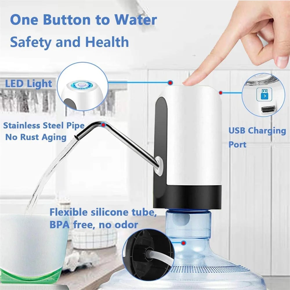 Electric Portable Water Dispenser Pump for 5 Gallon Bottle Usb Charge With Extension Hose 
