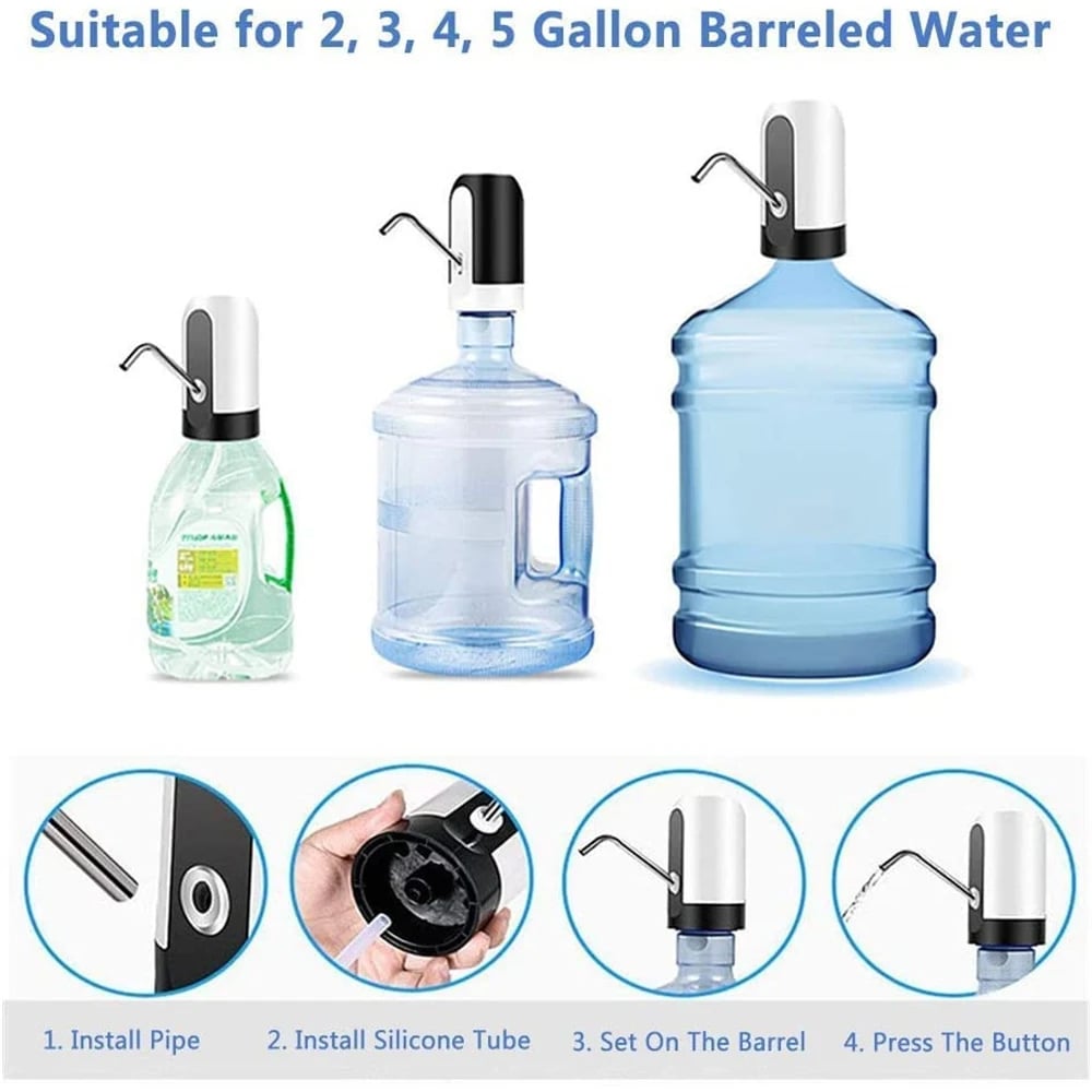 Electric Portable Water Dispenser Pump for 5 Gallon Bottle Usb Charge With Extension Hose 