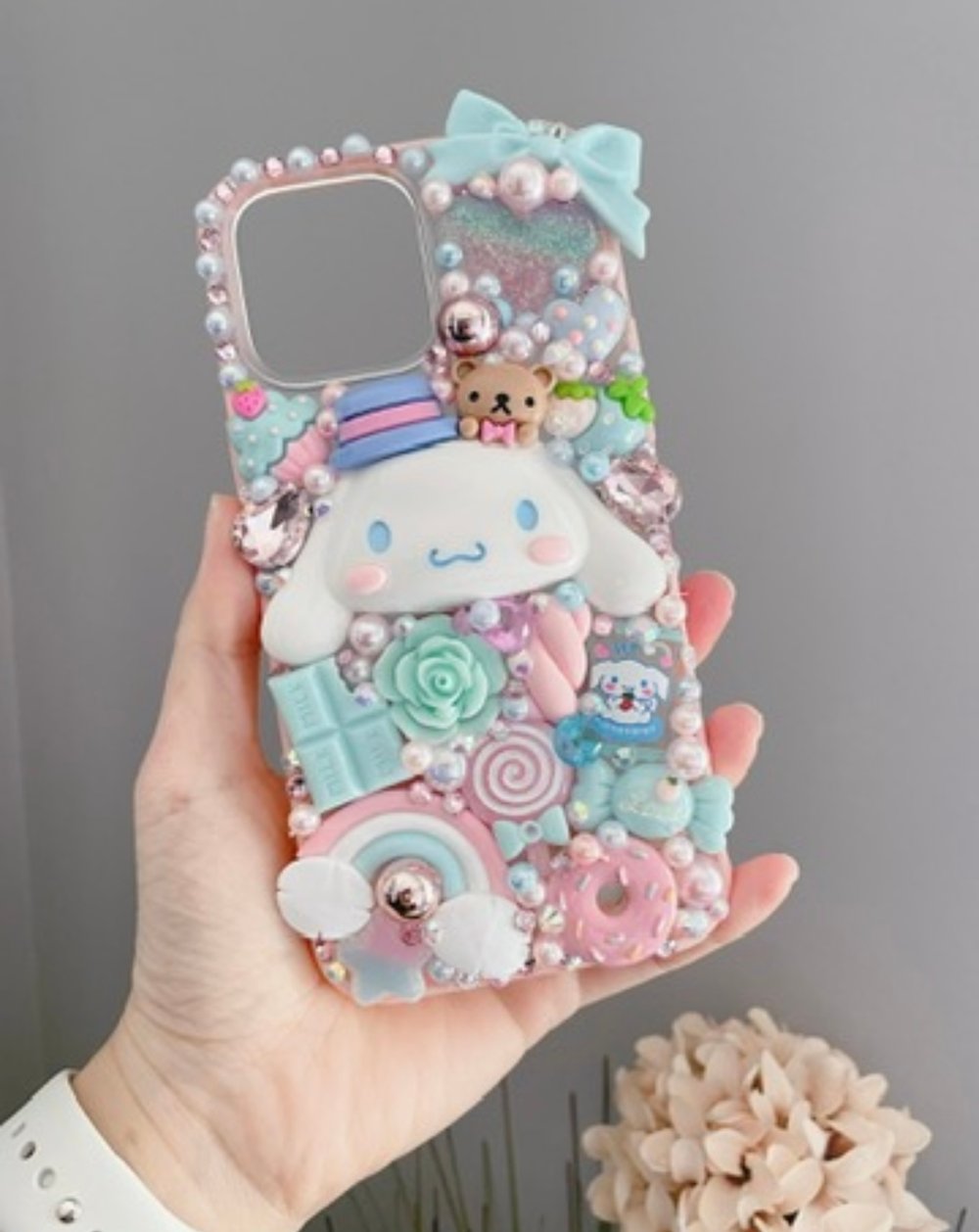 Cute Bunny blue pink bling phone case