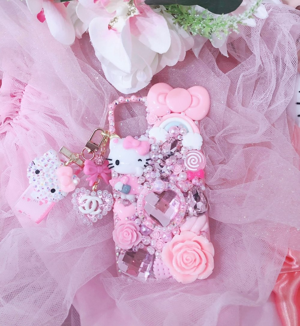 Pink kitty bling kawaii phone case