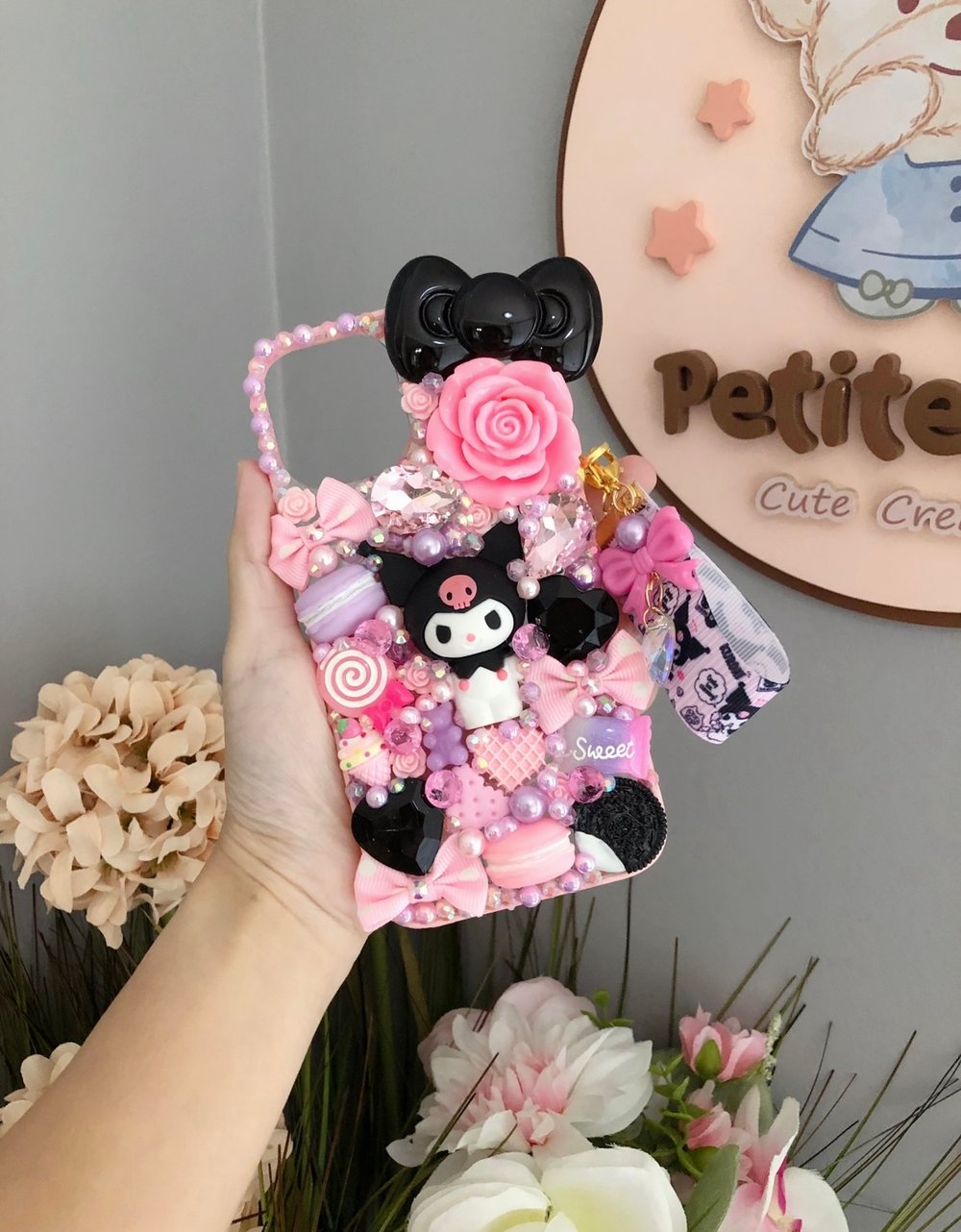 Black pink kuromi bling rhinestone case