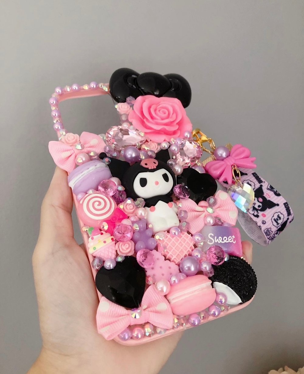 Black pink kuromi bling rhinestone case