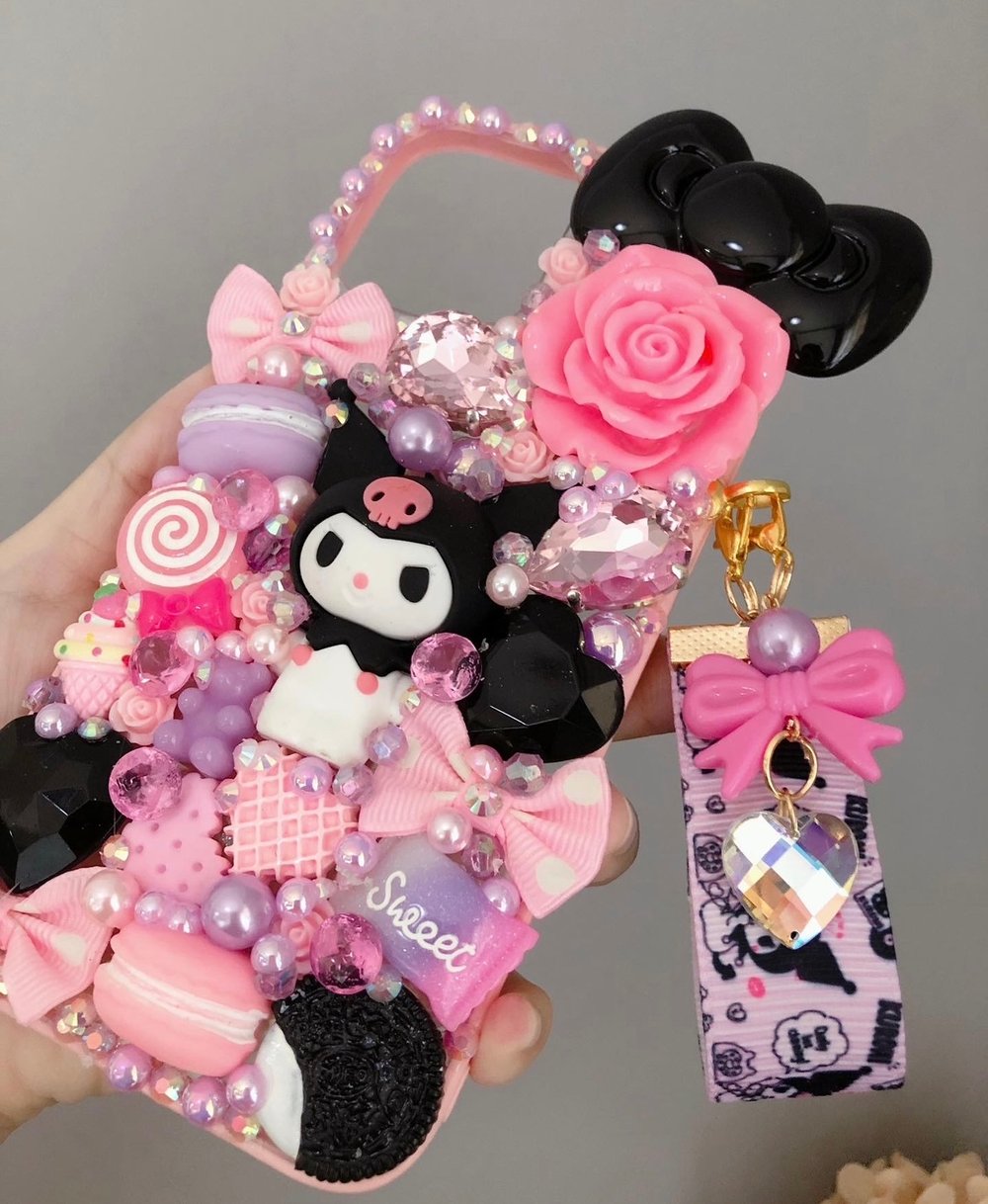 Black pink kuromi bling rhinestone case