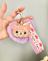 Kawaii Bear purple heart pompom keychain