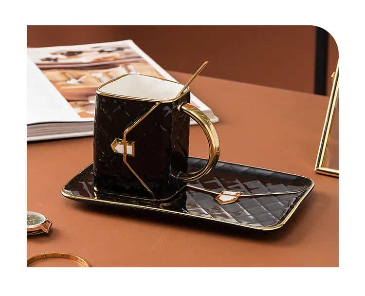 Creative Ceramic Mug Set Purse Shape Coffee Cup with Dish Personality Great For The Office