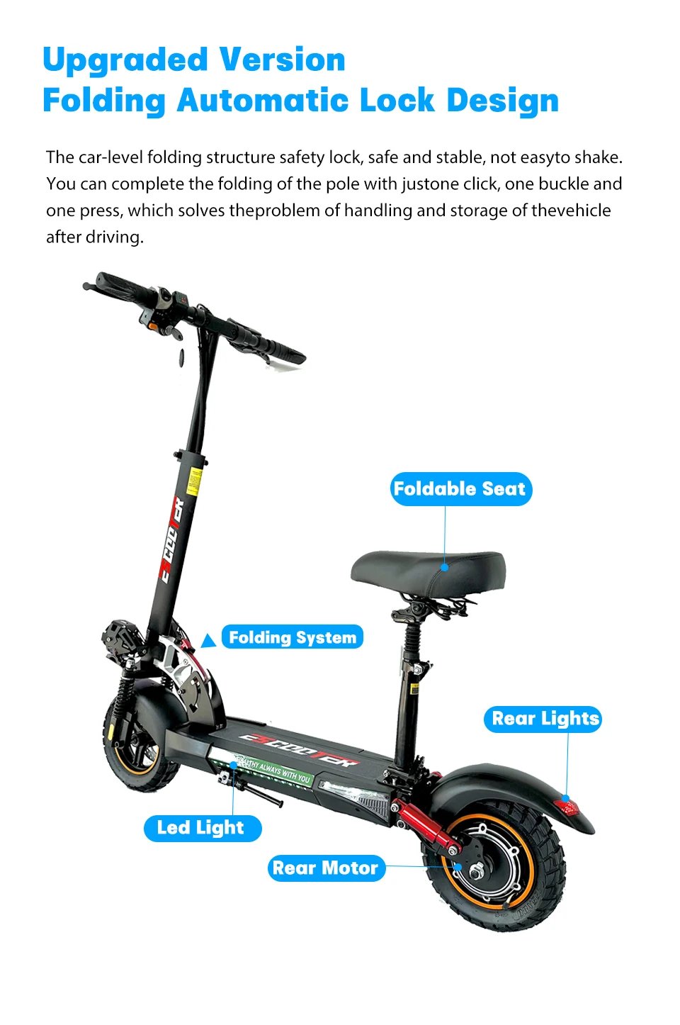 Electric Portable Scooter 10” Off-Road Tires 45KM/H 800W Power 