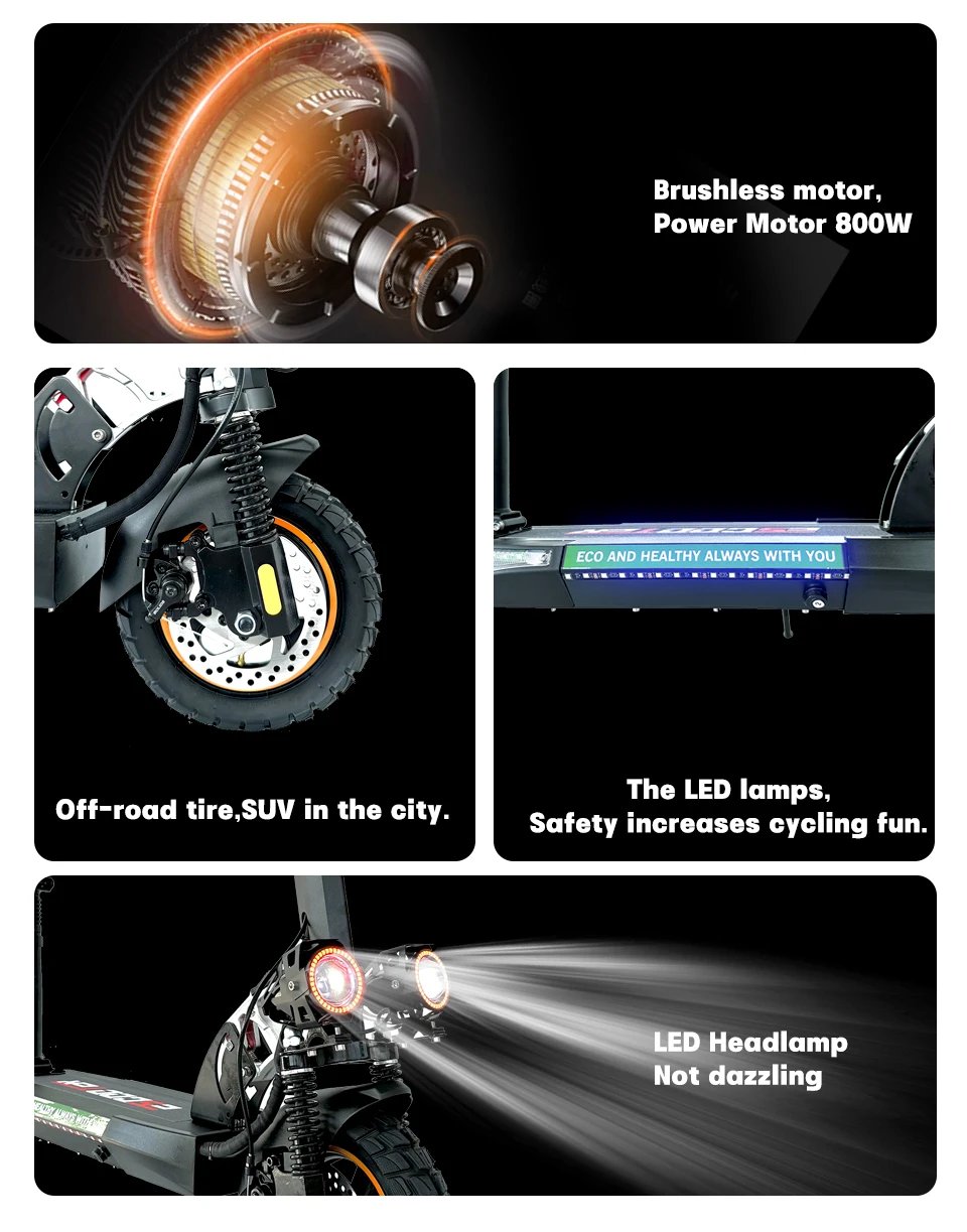 Electric Portable Scooter 10” Off-Road Tires 45KM/H 800W Power 