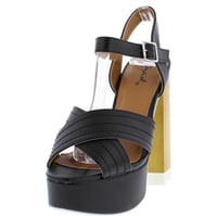 Image 2 of BLACK PLATFORM CHUNKY WOOD HEELS