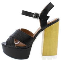 Image 1 of BLACK PLATFORM CHUNKY WOOD HEELS